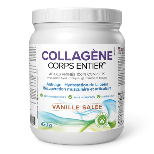 Collagène corps entier - avec acide hyaluronique, glutamine et biotine - Natural Factors - Vanille Salée - 430g
